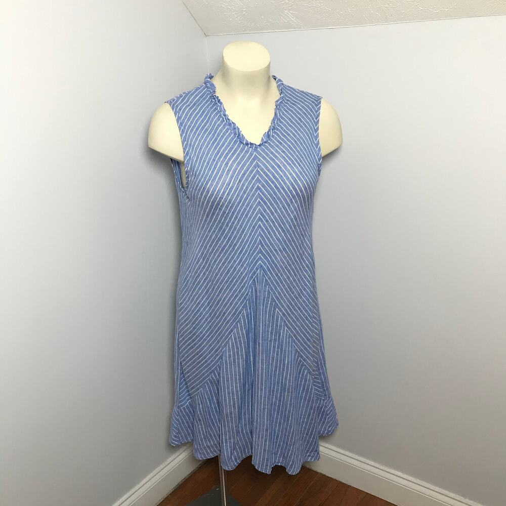 FLAX Linen Chevron Stripe Sleeveless Dress – Size Large Midi - Picture 2 of 9